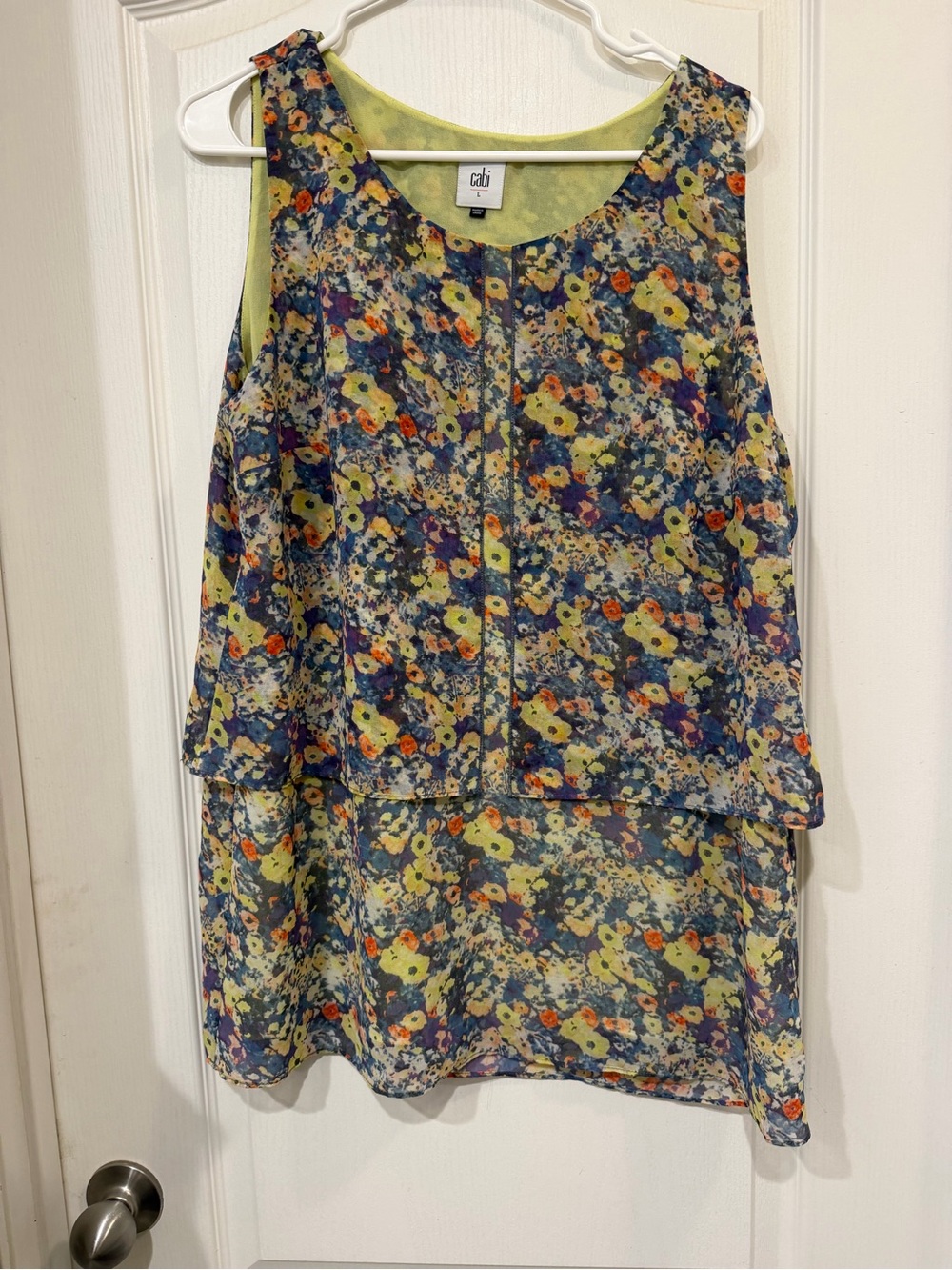 Cabi Large Multicolor Floral Layered Chiffon Sleeveless Tunic Top